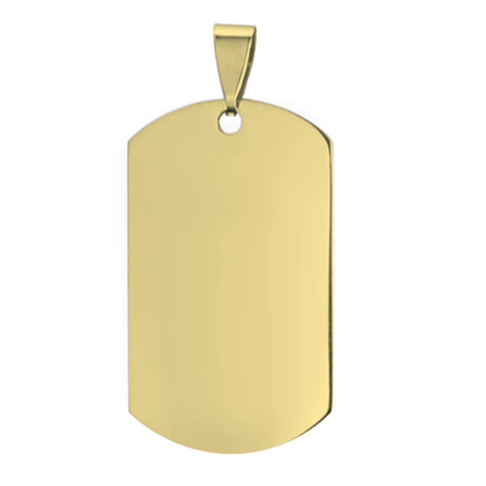 Placa dorada, tipo militar (dog tag)